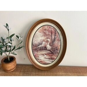 Light Brown Vintage 17.25 x 13 Oval Photo Frame Wood Tone Plastic MCM Victorian